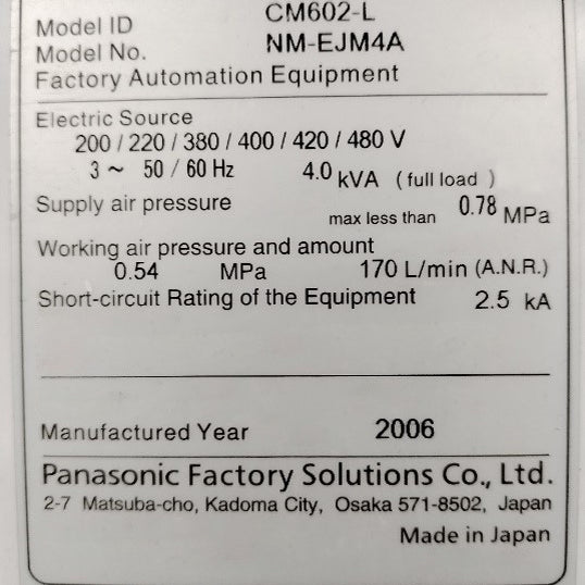 Panasonic CM 602 L Pick and Place