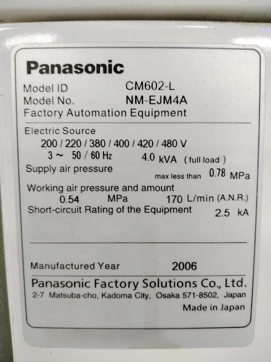 Panasonic CM 602 L Pick and Place