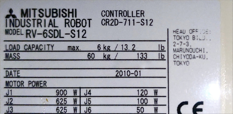 Mitsubishi RV 6 SL S 11 / RV 6 SDL S 12 Industrial Robots