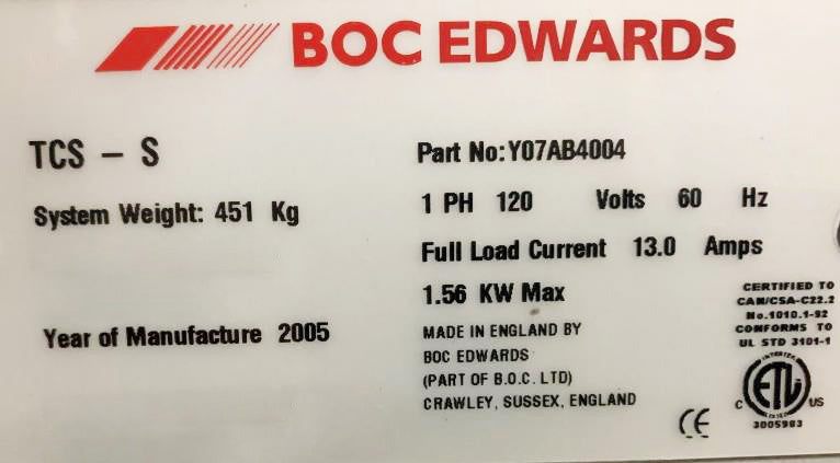 BOC Edwards PN: Y 07 AB 4004 / Y 11020000