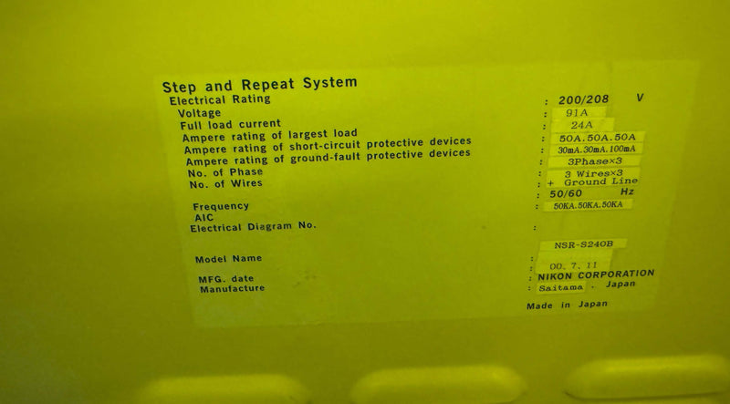 Nikon NSR S 204 B Step and Repeat System