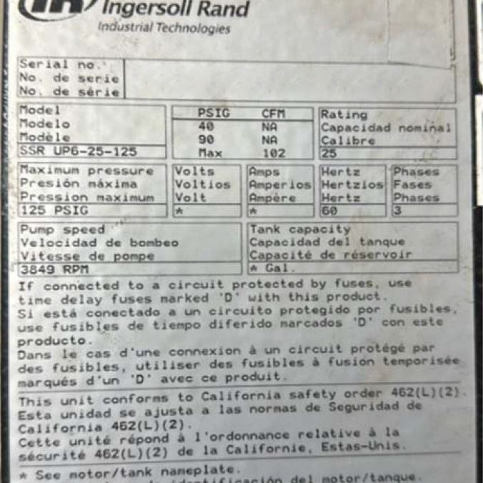 Ingersoll Rand SSR UP 6 25 125 Compressor