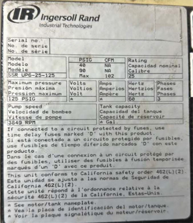 Ingersoll Rand SSR UP 6 25 125 Compressor