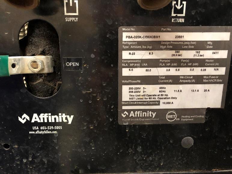 Affinity PBA-020 K-CE 63 CBM 1 Water Chiller