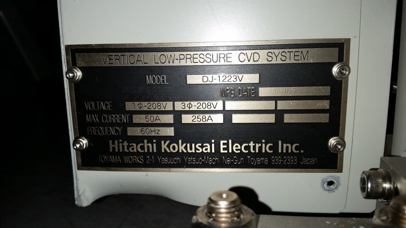 Hitachi Kokusai DJ 1223 V Vertical Low Pressure CVD