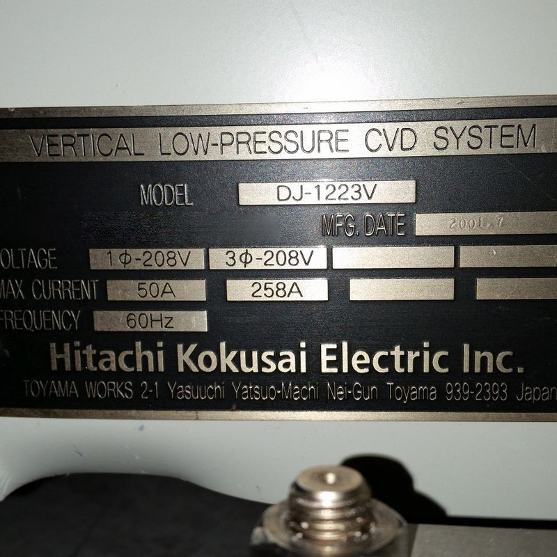 Hitachi Kokusai DJ 1223 V Vertical Low Pressure CVD