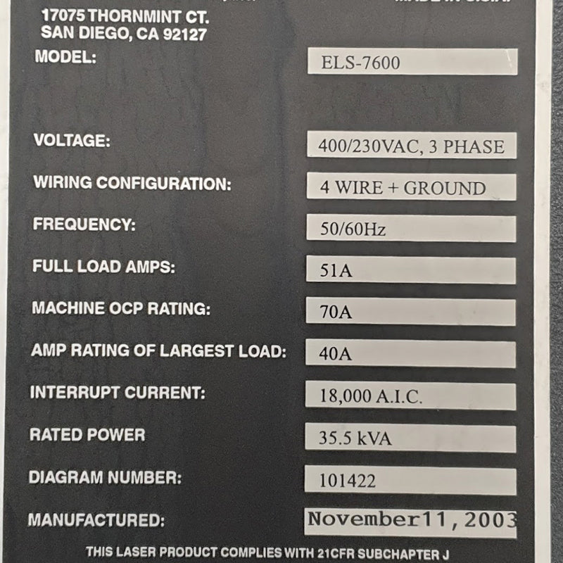 Cymer ELS 7600 Laser