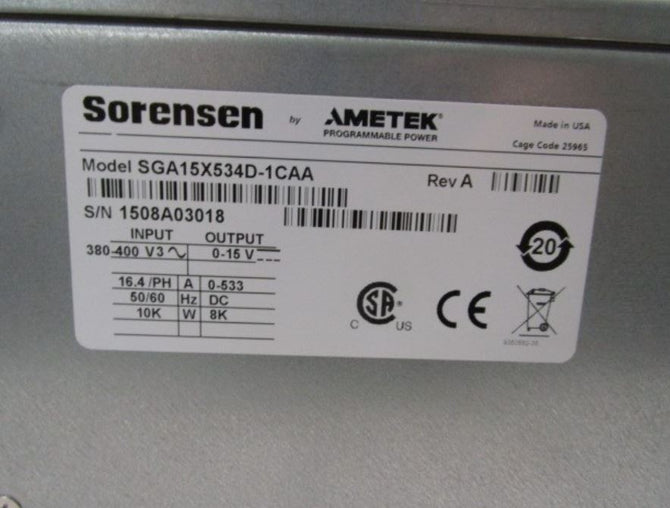 Sorensen / Ametek SGA 15 X 534 D-1 CAA Power Supply