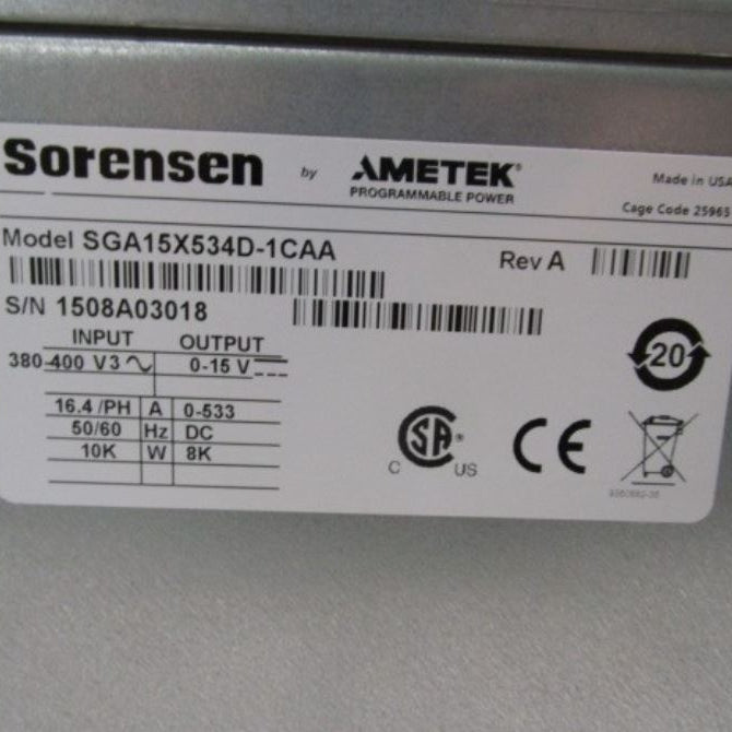 Sorensen / Ametek SGA 15 X 534 D-1 CAA Power Supply