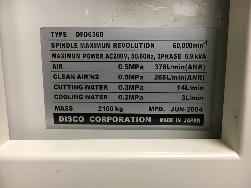 Disco DFD 6360 Fully Automatic Dicing Saw