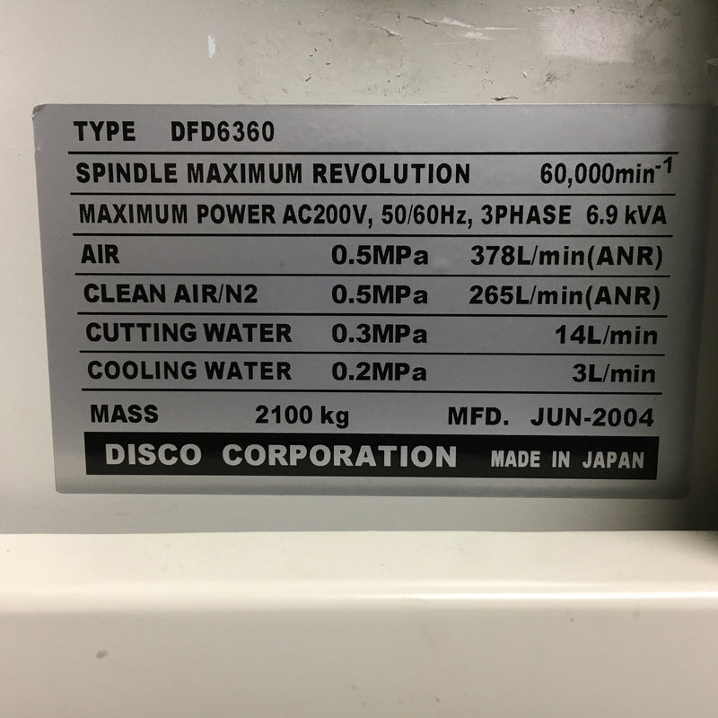 Disco DFD 6360 Fully Automatic Dicing Saw