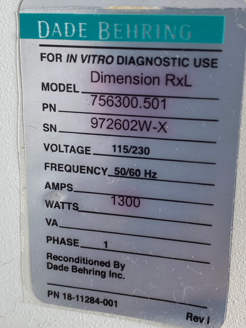 Siemens / Dade Behring Dimension RxL Chemistry Analyzer