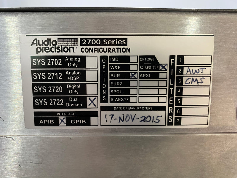 Audio Precision SYS 2722 System Two 192 k Audio Analyzer