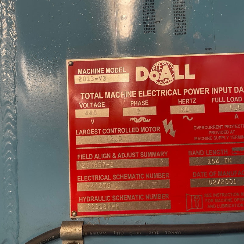 DoAll 2013 V 3 Vertical Contour Band Saw