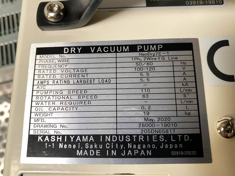 Kashiyama NeoDry 7 E-1 Dry Vacuum Pump