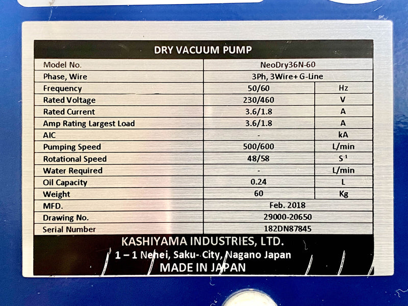 Kashiyama NeoDry 36 N-60 Dry Vacuum Pump