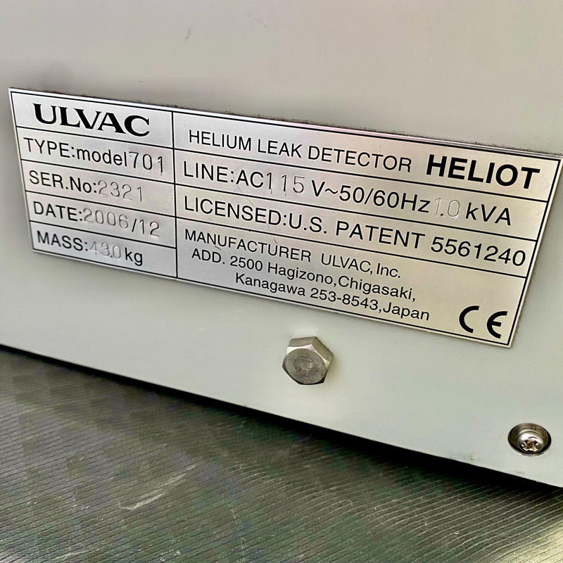 Ulvac Heliot 701 Helium Leak Detector