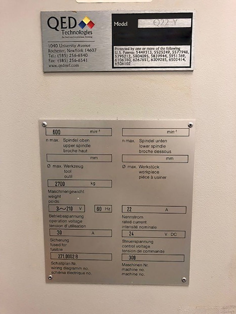 QED Technologies Q 22 Y MRF Machine