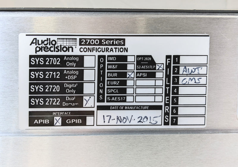 Audio Precision SYS 2722 Audio Analyzer