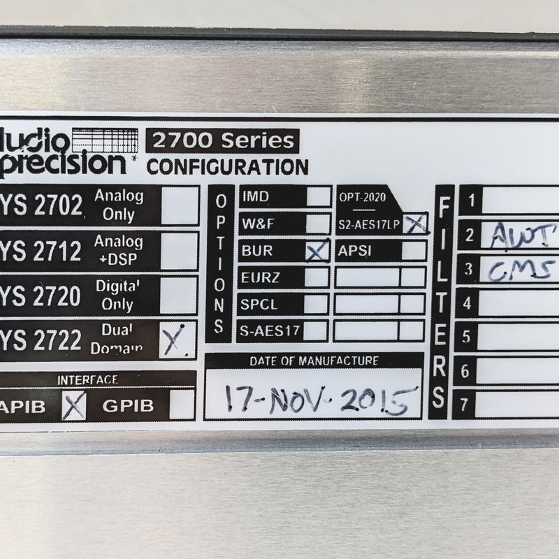 Audio Precision SYS 2722 Audio Analyzer