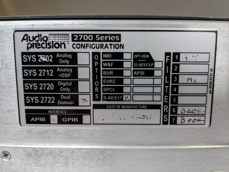 Audio Precision SYS 2722 Audio Analyzer