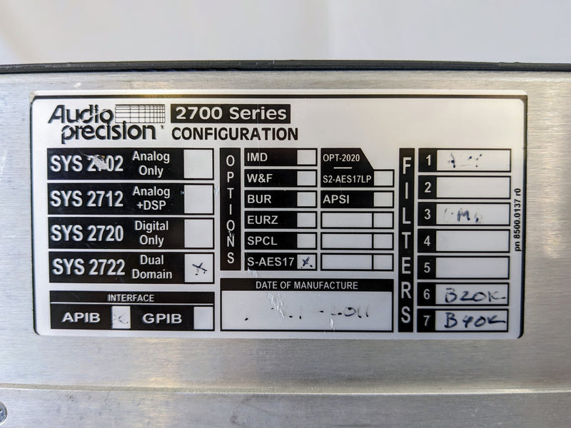 Audio Precision SYS 2722 Audio Analyzer