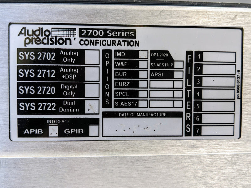 Audio Precision SYS 2722 Audio Analyzer