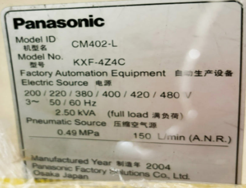 Panasonic CM 402 L / KXF 4 Z 4 C Pick and Place