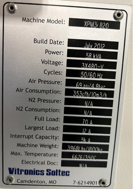 Vitronics Soltec XPM 3 i 820 Reflow Oven