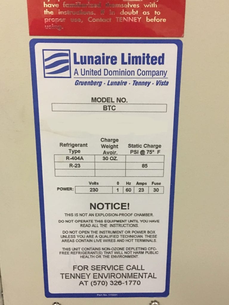 Tenney-BTC-Thermal Chamber-19728 For Sale Online