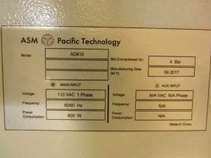 ASM Pacific Technology AD 810 Automatic Die Attach Tool 60405 Image 1