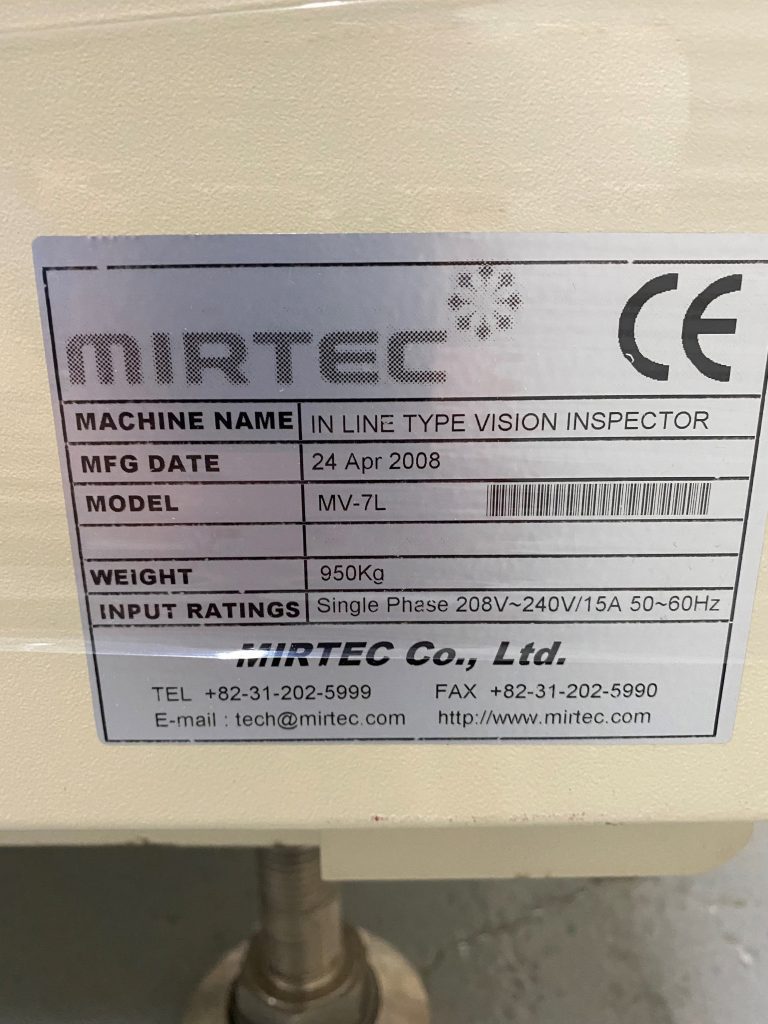 Buy Mirtec MV 7 L In Line Type Vision Inspector 64062