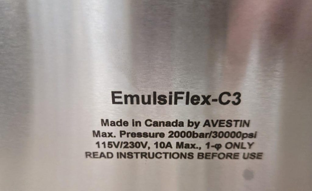 Avastin  EmulsiFlex C 3  Pneumatic Homogenizer  69505 For Sale