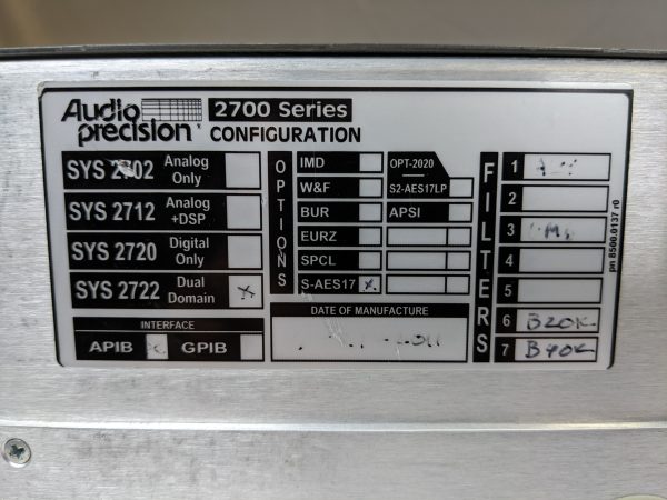 Audio Precision  SYS 2722  Audio Analyzer  68787 Refurbished